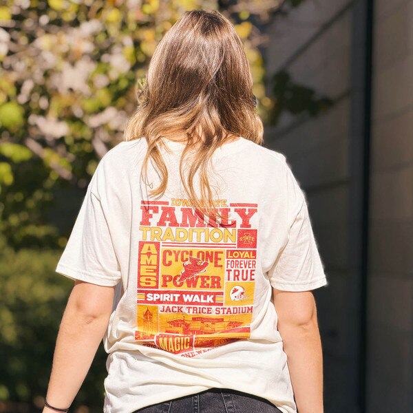 Retro Brand Iowa State Family Traditions Vintage White Short Sleeve T-shirt back